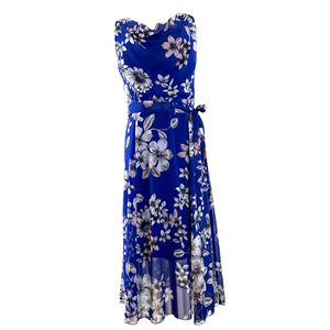 Enfocus Studio Women's 4 Floral Royal Blue Dress Sleeveless A-Line Back Zipper